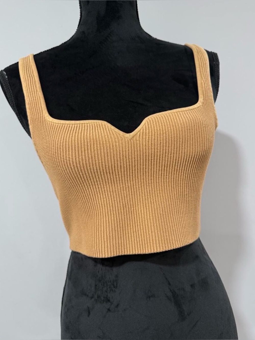 Aritzia Babato Women's Ribbed Square-Neck Crop Tank Top - Camel